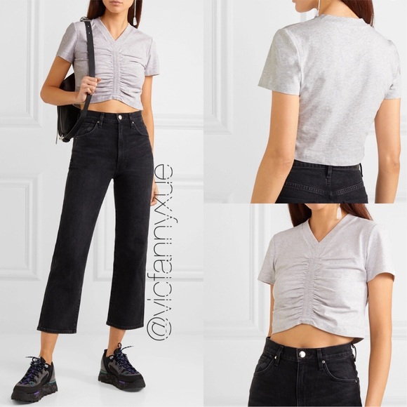 Alexander wang light gray T. Wash & Go cropped gathered t shirt xs - Picture 1 of 4